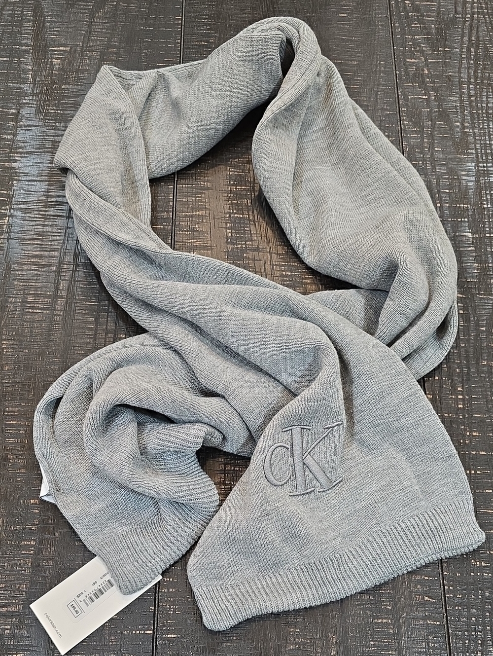 Calvin Klein Light Gray Knit Scarf with CK Emblem